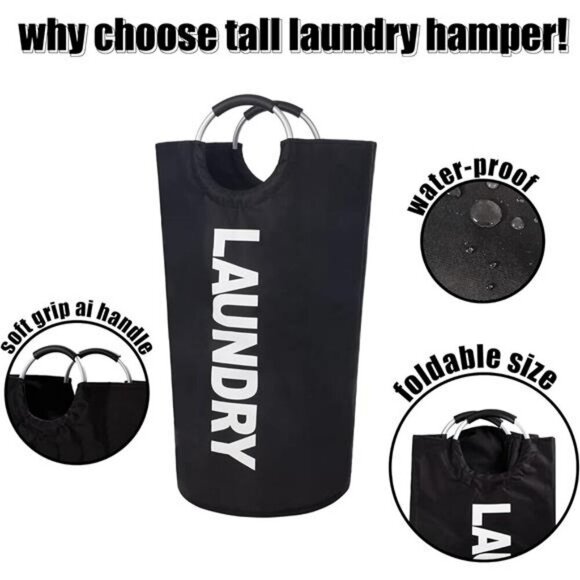 Large Laundry Hamper 90L Foldable Waterproof Clothes Basket with Handles - Picture 4 of 8